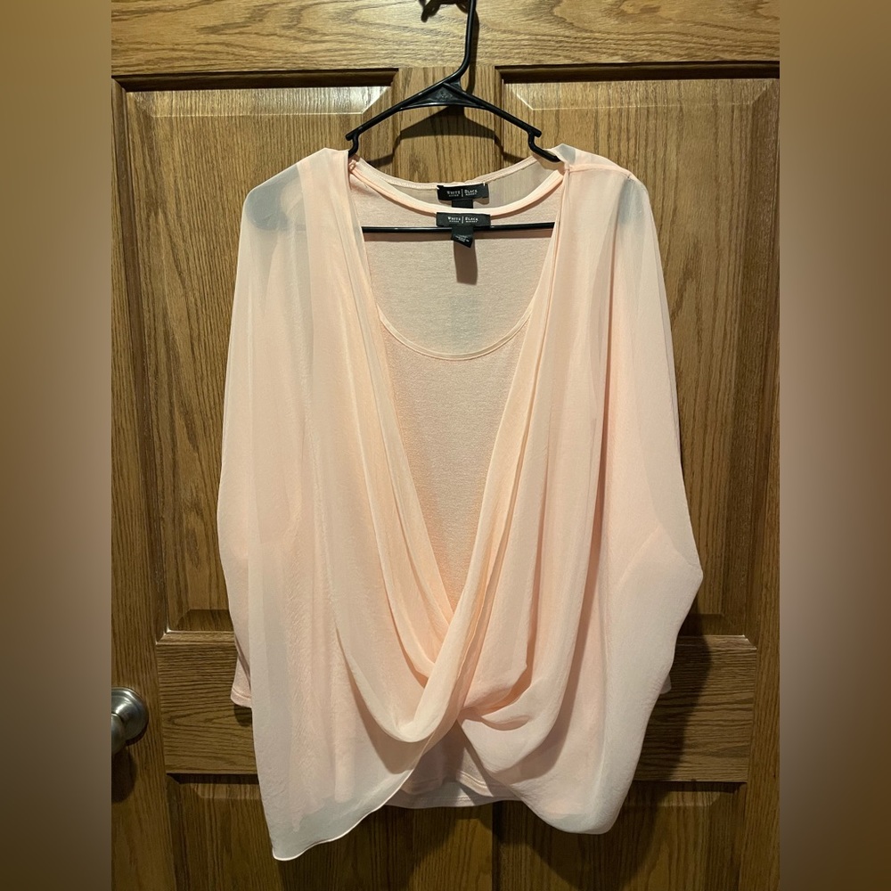WHBM brand, size M, layered blouse, peachy-pink color, tapered sleeve, NWT